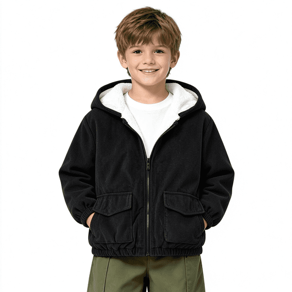 Amidoa Toddler Baby Boys Clothes Fleece Lined Hooded Jacket Zip Up Coat Fall Winter Outerwear Black Size 4-5 Years