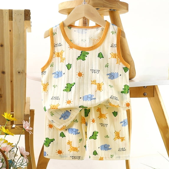 Amidoa Toddler Girls 2 Piece Outfits Summer Clothes Cute Graphic Tank Top and Casual Shorts Kids Clothing Sets Yellow Size 3T