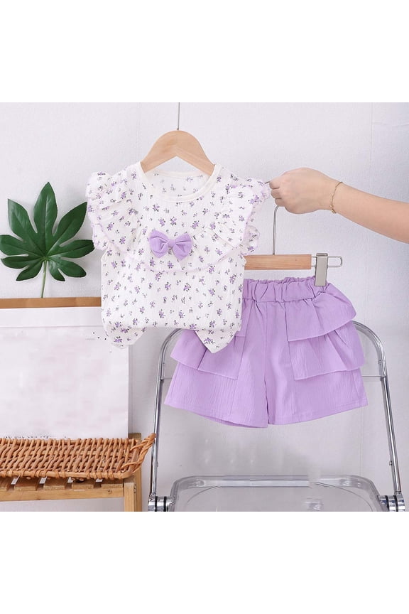 Toddler Girls 2 Piece Outfits Summer Clothes Cute Tank Top and Casual Shorts Kids Clothing Sets Purple Size 1T