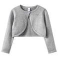 thumbnail image 1 of Amidoa Toddler Girls' Long Sleeve Knit Bolero Shrug Heart Embroidered Cropped Cardigan for Party & Wedding Dresses Gray Size 1-2, 1 of 7