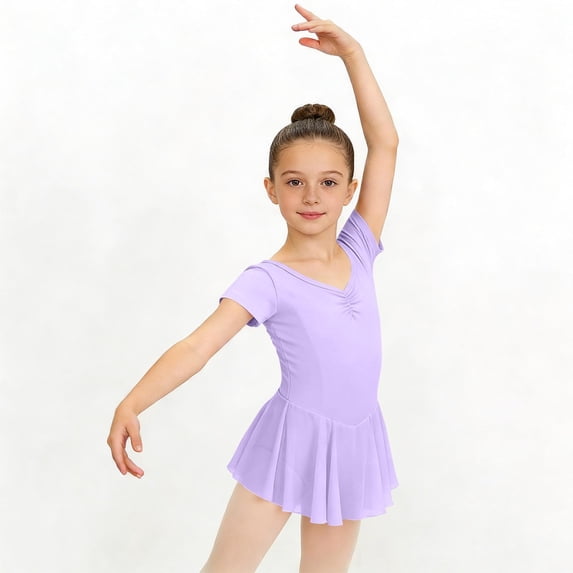 Amidoa Tulle Girls Tutu Dresses Dresses Crewneck Sundress Mesh Performance Skirt Ballet Dance Summer Dress Purple,5-6 Years