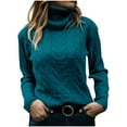 thumbnail image 1 of Amidoa Turtleneck Sweaters for Women Trendy Lightweight Blue Long Sleeve Solid Casual Knit Sweaters Women's Cardigans L, 1 of 3