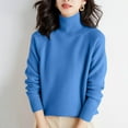 thumbnail image 1 of Amidoa Turtleneck Womens Sweaters Blue Cozy Long Sleeve Solid Thermal Light Fall Sweaters Womens Sweaters Cardigan L, 1 of 3