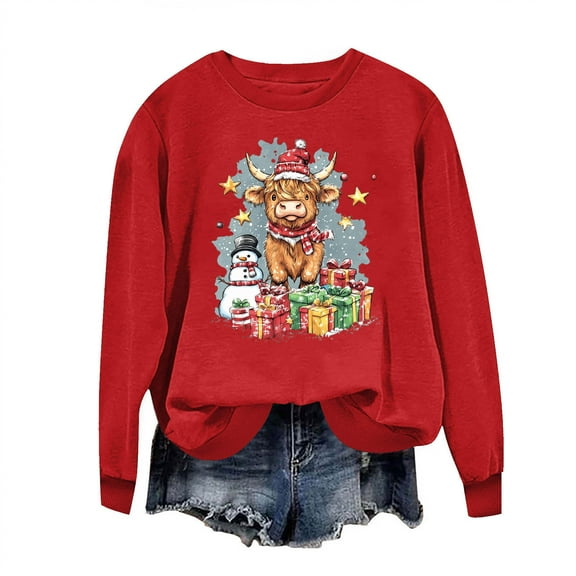 Amidoa Ugly Christmas Sweatshirts for Women Red Oversized Crewneck Long Sleeve Sweatshirts Spring Graphic Womens Tops XS