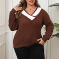 thumbnail image 1 of Amidoa V-Neck Sweaters for Women 2025 Bronze Long Sleeve Plus Size Lightweight Colorblock Sweaters Women's Cardigans XXL, 1 of 3