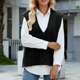 thumbnail image 1 of Amidoa V-Neck Sweaters for Women Trendy Cable Knit Sleeveless Black Loose Lightweight Sweater Vests Womens Cardigans L, 1 of 7