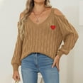 thumbnail image 1 of Amidoa V-Neck Womens Sweater Long Sleeve Yellow Off the Shoulder Heart Knit Lightweight Sweaters Cardigans for Women S, 1 of 4