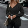 thumbnail image 1 of Amidoa V-Neck Womens Sweaters Long Sleeve Black Wrap Shirring Hem Cable Knit Sweaters Cardigans for Women M, 1 of 8