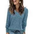 thumbnail image 1 of Amidoa V-Neck Womens Sweaters and Cardigans Blue Soft Long Sleeve Lightweight Cozy Solid Sweaters Womens Cardigans L, 1 of 8
