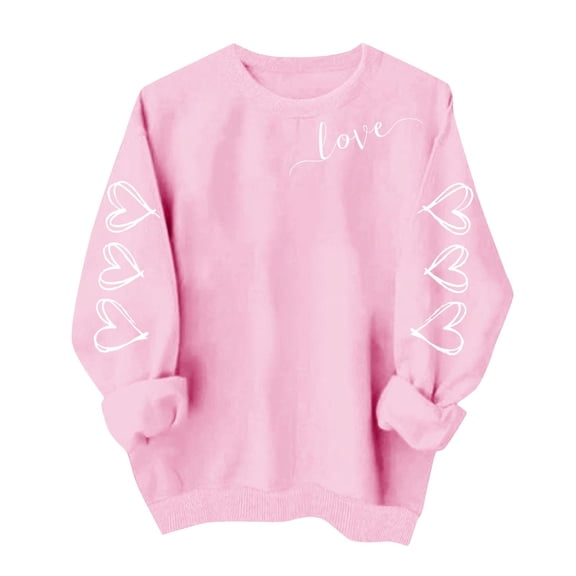 Amidoa Valentines Ladies Tops Pink Cute Winter Sweatshirts Plus Size Heart Tshirts Sweat Shirts for Womens XS