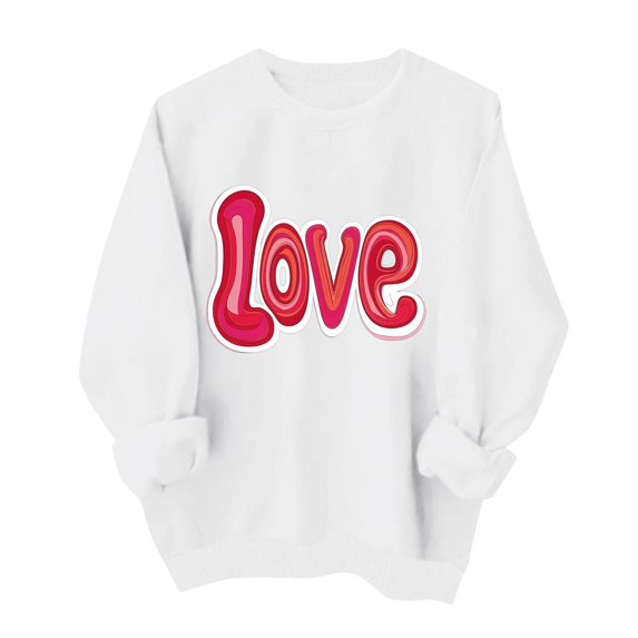 Amidoa Valentines Tops for Women 2025 Winter White Cute Sweatshirts Oversized Heart Tshirts Womens Sweatshirts L