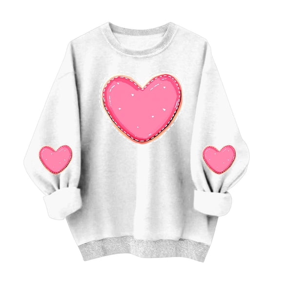 Amidoa Valentines Women Tops Oversized White Pullover Sweatshirts Heart Going out Crew Neck Tees Women's T Shirts M
