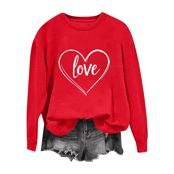 Amidoa Valentines Womens Tops Bow Winter Red Long Sleeve Sweatshirts Holiday Love Heart T-Shirt Sweatshirt Women L