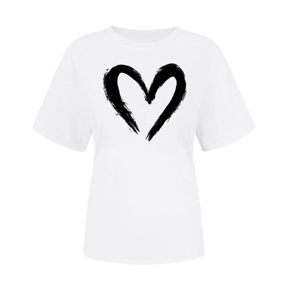 Amidoa Valentines Womens Tops Short Sleeve Hawaiian Holiday White Tops Beach Heart Summer Tshirts T Shirts for Women L