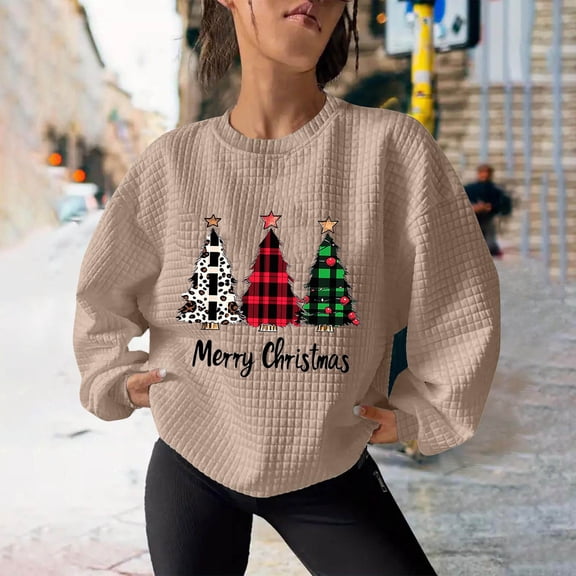 Amidoa Waffle Knit Sweatshirts for Women Trendy Yellow Christmas Sweatshirts Oversized Tee Tops for Women Trendy L