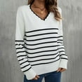 thumbnail image 1 of Amidoa White Womens Sweaters V-Neck Workout Long Sleeve Striped Light Workout Sweaters Womens Cardigan Sweaters M, 1 of 9