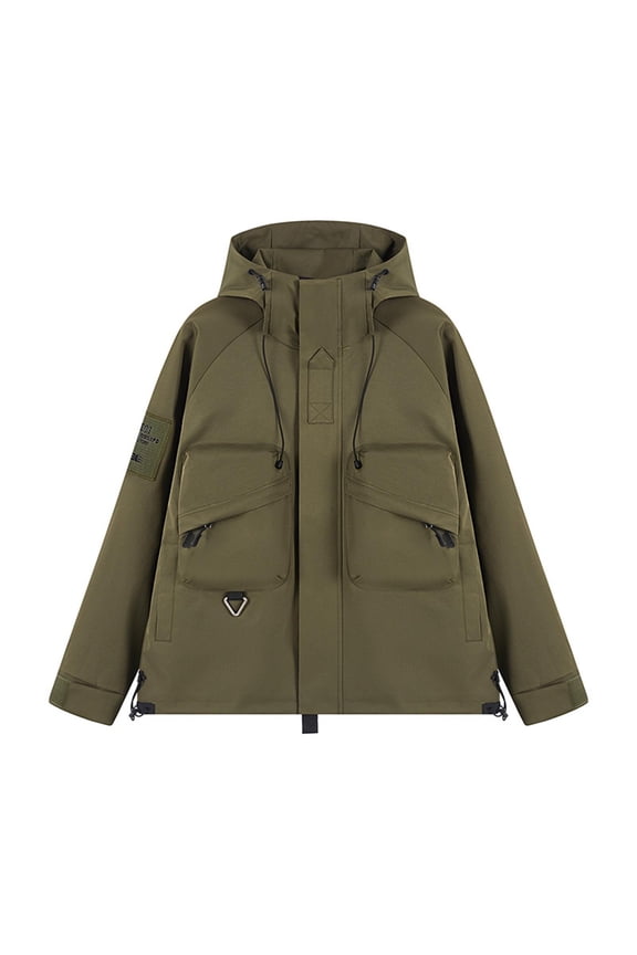Windbreaker Women's Coats Green Waterproof Hooded Zipper Jackets Long Sleeve Pockets Outerwear Jacket for Women L