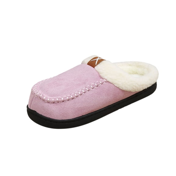 Amidoa Winter Slipper Womens Pink Indoor Fuzzy Warm Fleece Lined House Bedroom Slippers Womens Clogs 44