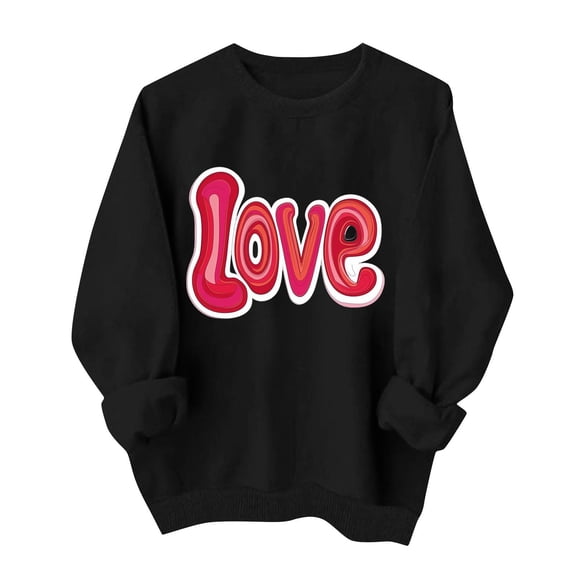 Amidoa Winter Tops for Women Black Cute Valentines Long Sleeve Sweatshirts Oversized Heart Tshirts Blouses for Women XS