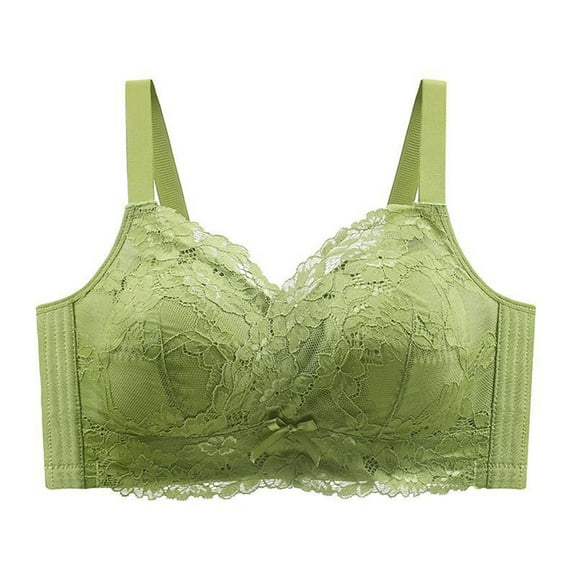 Amidoa Wire-Free Bras for Women Large Bust Lace Green Embroidered Bra Women Lingerie L