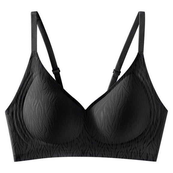 Amidoa Wire-Free Bras for Women Push-up High Support Black Solid Bra Lingerie for Women XXL