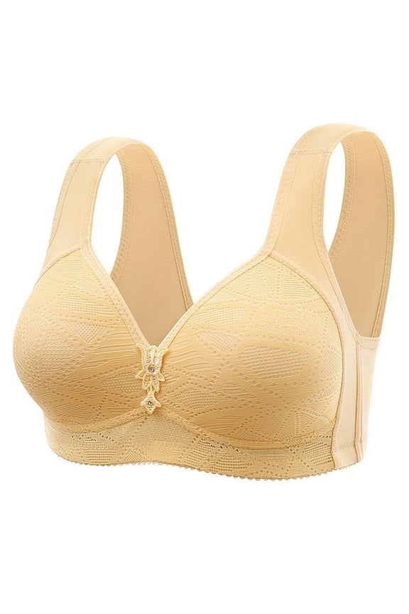 Wire-Free Womens Bras Beige Large Bust Full-Figure Solid Wide Straps Bra Lingerie for Women L