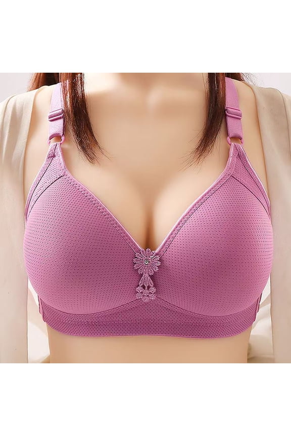 Wire-Free Womens Bras Large Bust Full-Figure Purple Solid Push-up Bra Lingerie for Women 42/95
