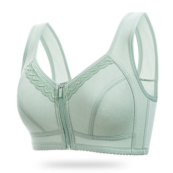 Amidoa Wire-Free Womens Bras Large Bust Green Front Zipper Solid Bralette Bralettes for Women 48