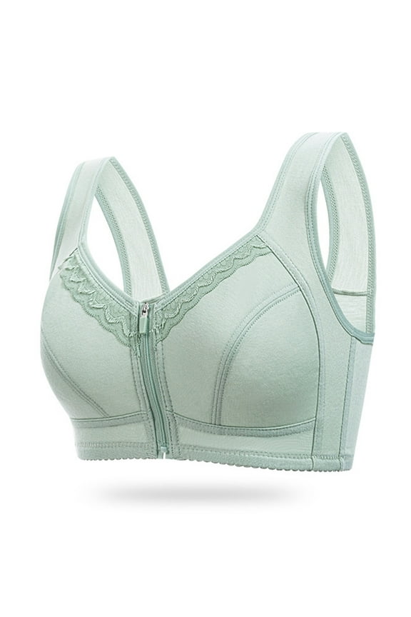 Wire-Free Womens Bras Large Bust Green Front Zipper Solid Bralette Bralettes for Women 48