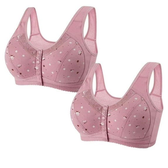 Amidoa Wireless Girls Bras Front Closure 2 Pcs Floral Bras Lingerie for Women XL