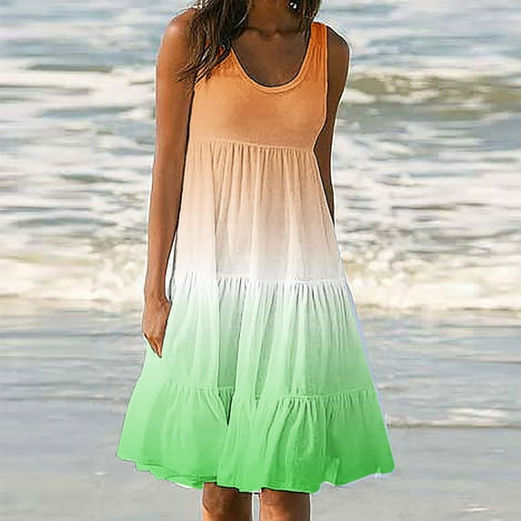 Amidoa Women Spring Dresses Casual Short Sleeve Cotton Linen V-Neck Sun Dress Jean Dresses for Women