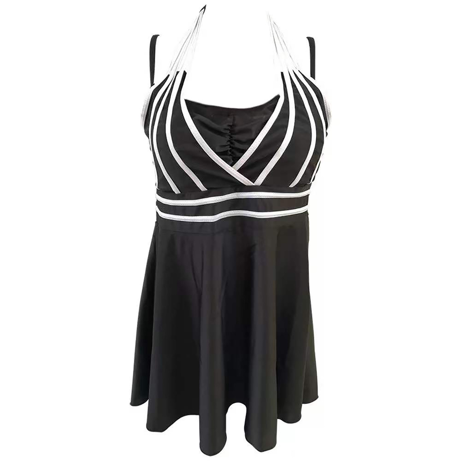 Amidoa Women Swim Suit Modest High Cut Ruffled Thong Halter Tankinis