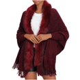 thumbnail image 1 of Amidoa Women's Cardigans Long Sleeve Red Winter Fleece Fringe Leopard Prints Long Shawls Cardigans for Women Free Size, 1 of 3