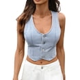 thumbnail image 1 of Amidoa Women's Coats Light Blue Cropped Cheeky Denim Vest Button down Sleeveless Solid Waistcoat Womens Jackets S, 1 of 6