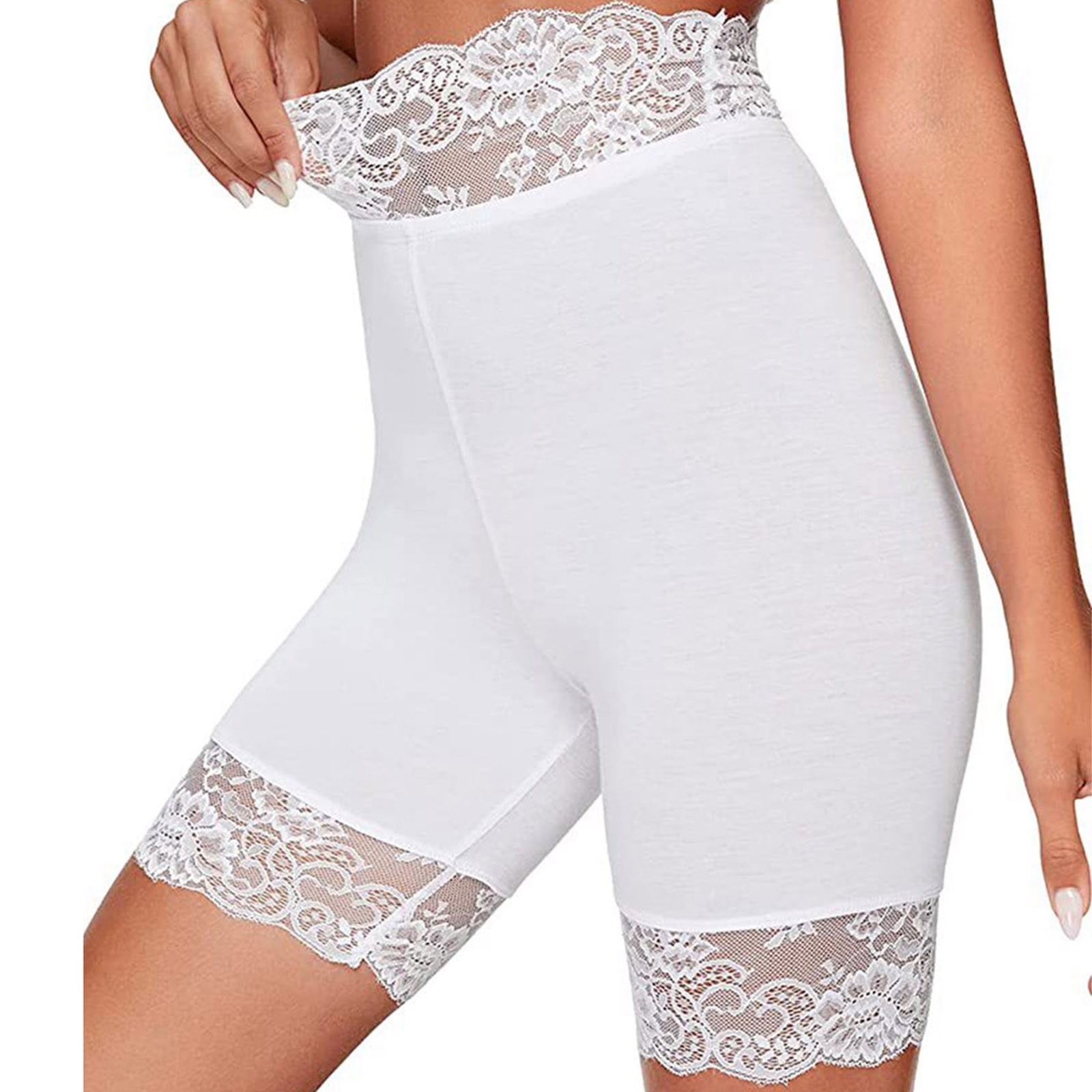 Amidoa Fashion Women's High Waist Lace Trim Shorts, Plus Size