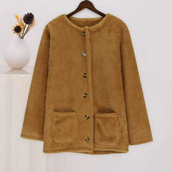 Amidoa Women's Sweaters Cardigan Brown Long Sleeve Fleece Winter Cozy Button up Solid Cardigans Womens Cardigans XXL