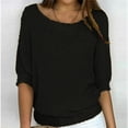 thumbnail image 1 of Amidoa Women's Sweaters Lightweight Black Crochet 3/4 Sleeve Round Neck Fall Solid Sweaters Women's Cardigans/Sweaters L, 1 of 6