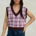 thumbnail image 1 of Amidoa Women's Sweaters V-Neck Sleeveless Pink Crop Cute Plaid Summer Sweater Vests Womens Cardigan Sweaters Free Size, 1 of 5