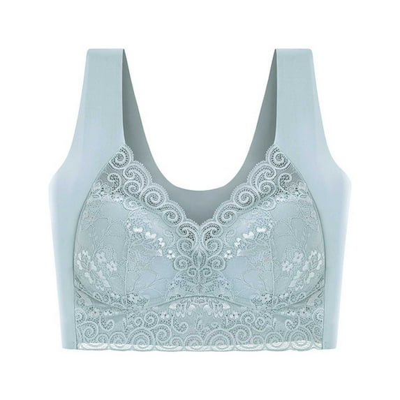 Amidoa Womens Bras Full Coverage Large Bust Blue Lace Embroidered Brasiers Women's Lingerie XXL
