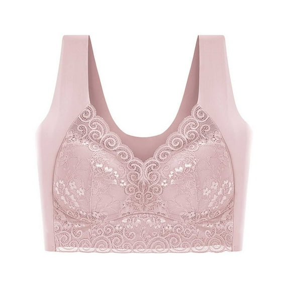Amidoa Womens Bras Full Coverage Pink Large Bust Lace Embroidered Brasiers Women's Lingerie M