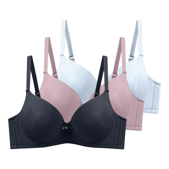 Amidoa Womens Bras T-Shirt Push-up Underwire Black 3 Pcs Solid Bras Bralettes for Women 110