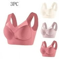 thumbnail image 1 of Amidoa Womens Bras Wire-Free Full Coverage Pink Push-up Solid 3 Pcs Bandeau Bralettes for Women L, 1 of 2