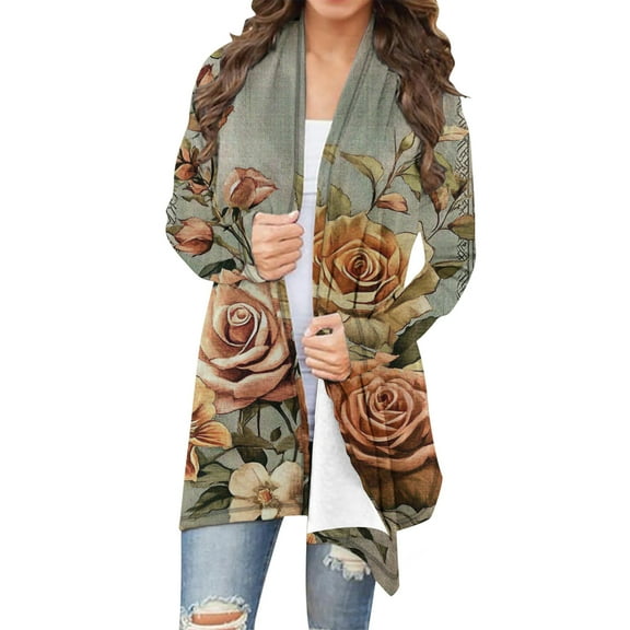 Amidoa Womens Cardigans Long Sleeve Fall Open Front Floral Long Light Comfort Cardigans Sweaters for Women Trendy XXXL