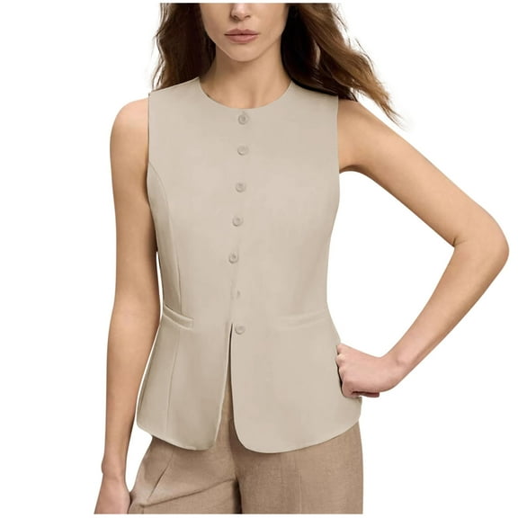 Amidoa Womens Coats Workout Blazer Suit Yellow Vest Sleeveless Solid Fashion Button up Waistcoat Women Jacket XXL