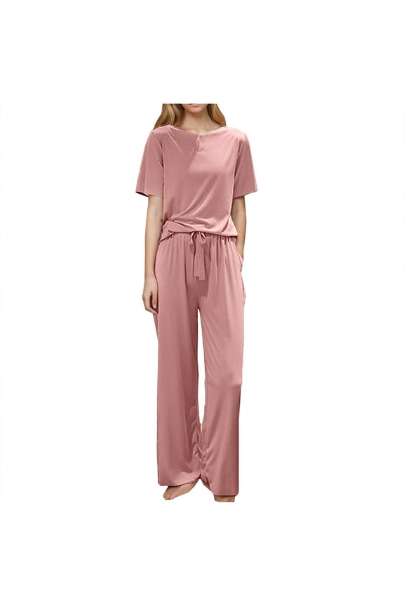 Womens Pjs Sets Sheer Pink Drawstring Solid High Waist Pants Soft Lounge Sets Women Sweatsuit Free Size