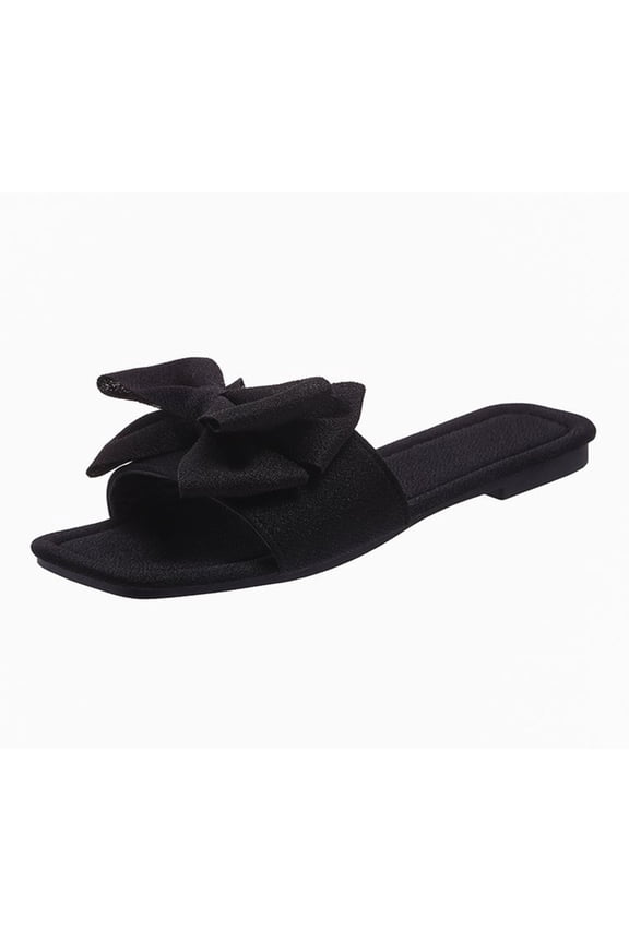 Womens Slipper Cute Black Beach Bow Outdoor Faux Leather Vacation Fashion Slippers Clogs Women 36