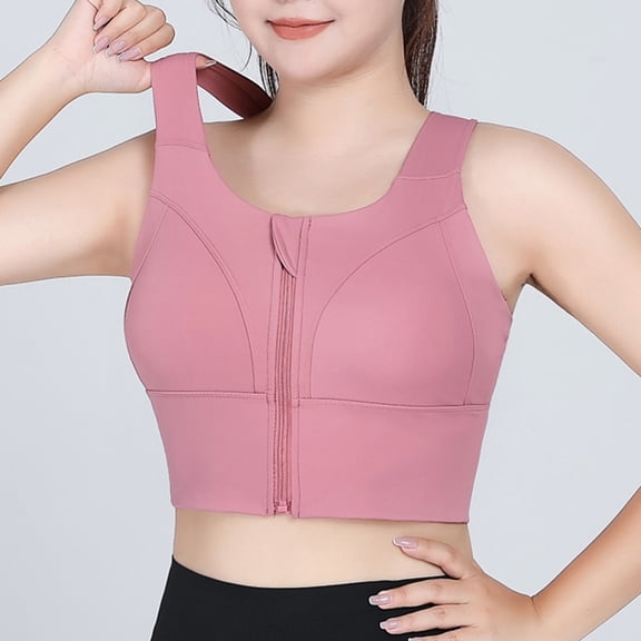 Amidoa Womens Sports Bra Full Coverage Front Zipper Solid Sports Bra Plus Size Womens Bralette XXXL