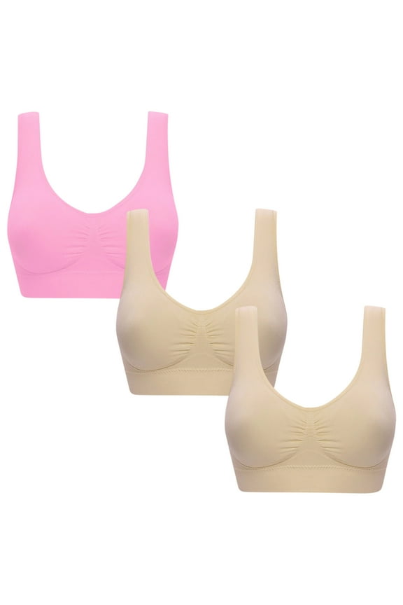 Womens Sports Bra Smoothing Wire-Free 3 Pcs Sports Bra Brasiers Women Plus