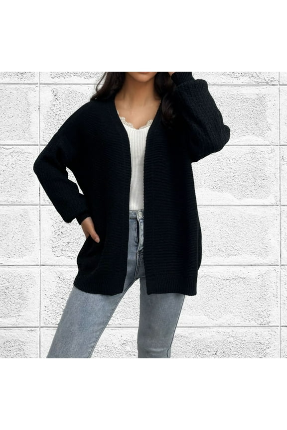 Womens Sweater Oversized Black Long Sleeve Button up Knit Open Front Solid Cardigans Womens Cardigan Sweaters M