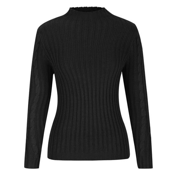 Amidoa Womens Sweater Soft Turtleneck Cable Knit Black Long Sleeve Fitted Basic Sweaters Women Blouses S